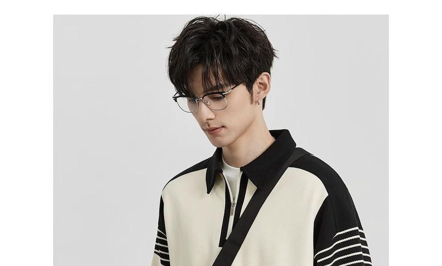 Savenne - Sweatshirt met lange mouwen, contrastkraag en halve rits, polokraag