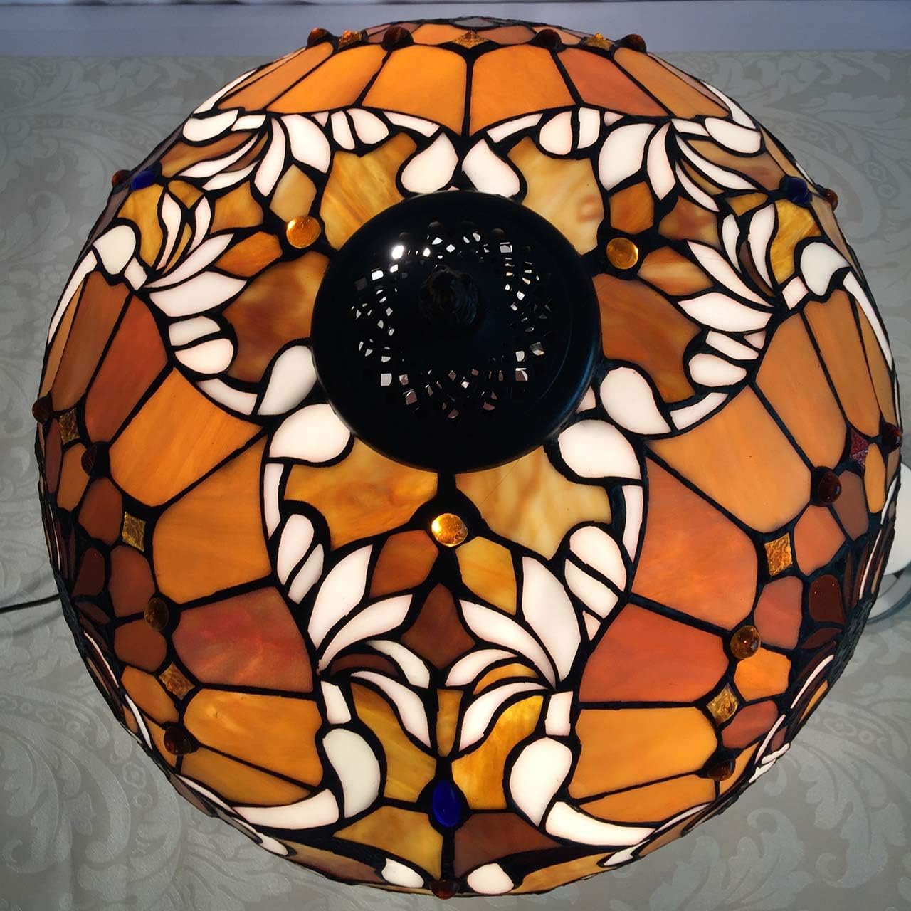 Bieye L30789 Barock-Tischlampe aus Buntglas im Tiffany-Stil für Heimdekoration, 16 x 24 Zoll, Orange
