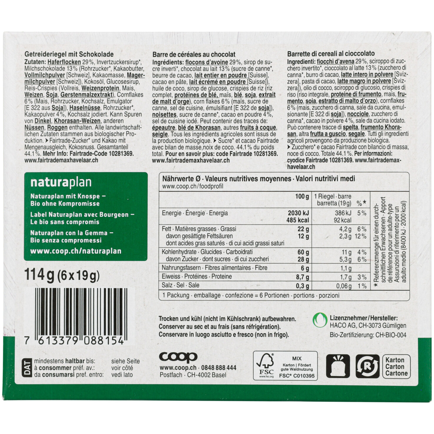 Naturaplan Bio Müesliriegel Crunchy Schokolade 6 Stück