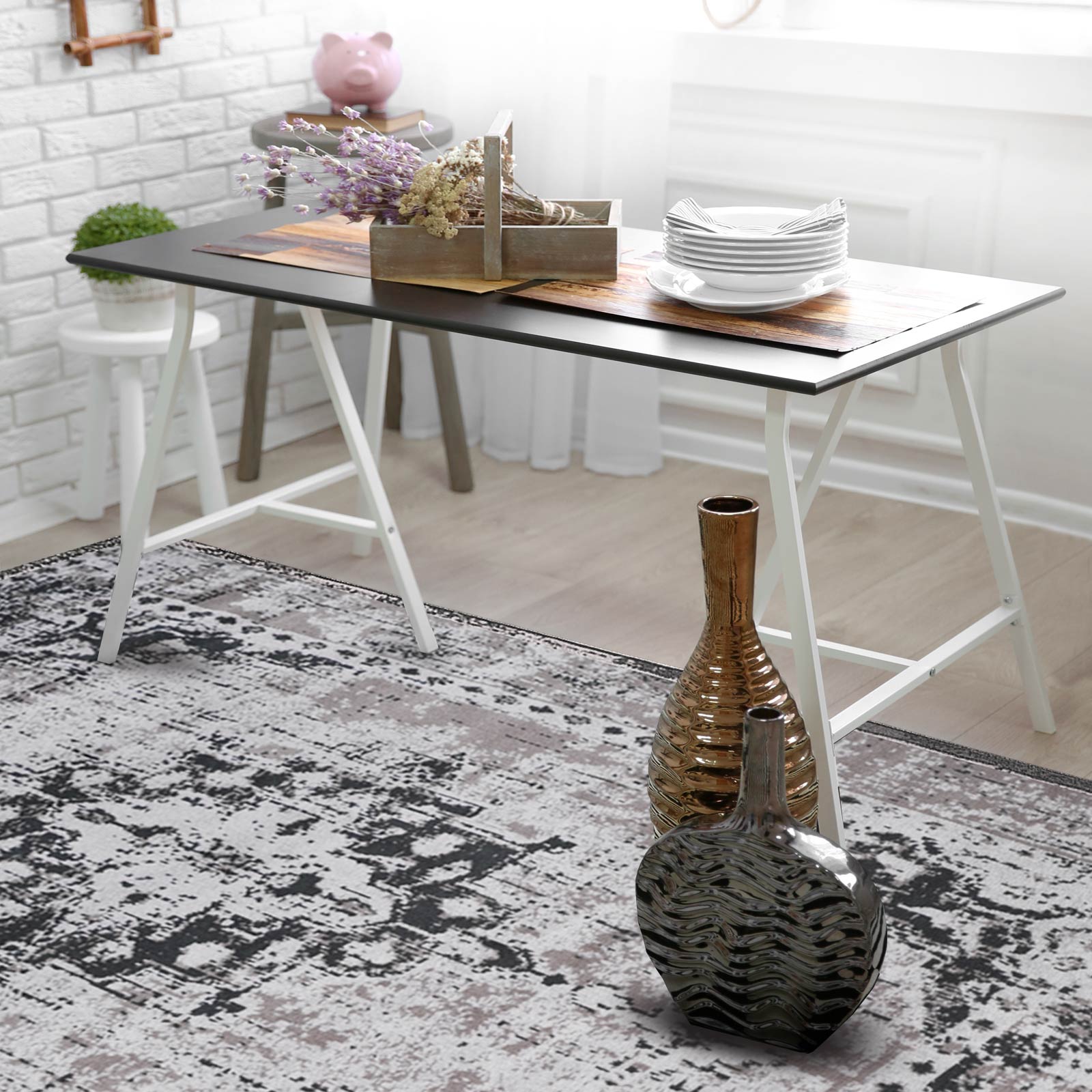 Karat Flachgewebter Teppich Vintage | Grau
