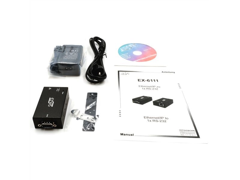 Exsys Serieller Geräteserver EX-6111-2PoE 1-Port-RS-232 Ethernet PoE zu 1x RS-232 port, inkl. 5V/4A Netzteil