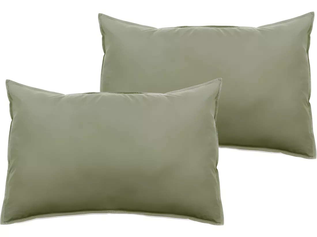Lot de 2 taies d’oreiller Palace pur coton teint lavé 63 fils/cm² Vent du sud - Palace Sauge - Lot de 2 taies d'oreiller 50 x 70 cm