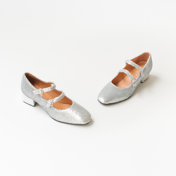 Babies doubles boucles et talons  en sequins argent