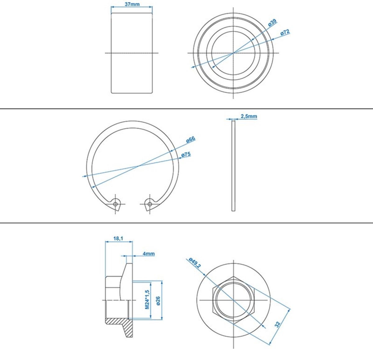ProPlus universele compactlagerset - 39/72x37 mm