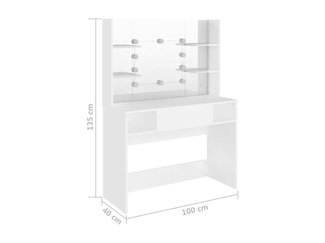 Table de maquillage avec éclairage LED 100x40x135 cm MDF Blanc