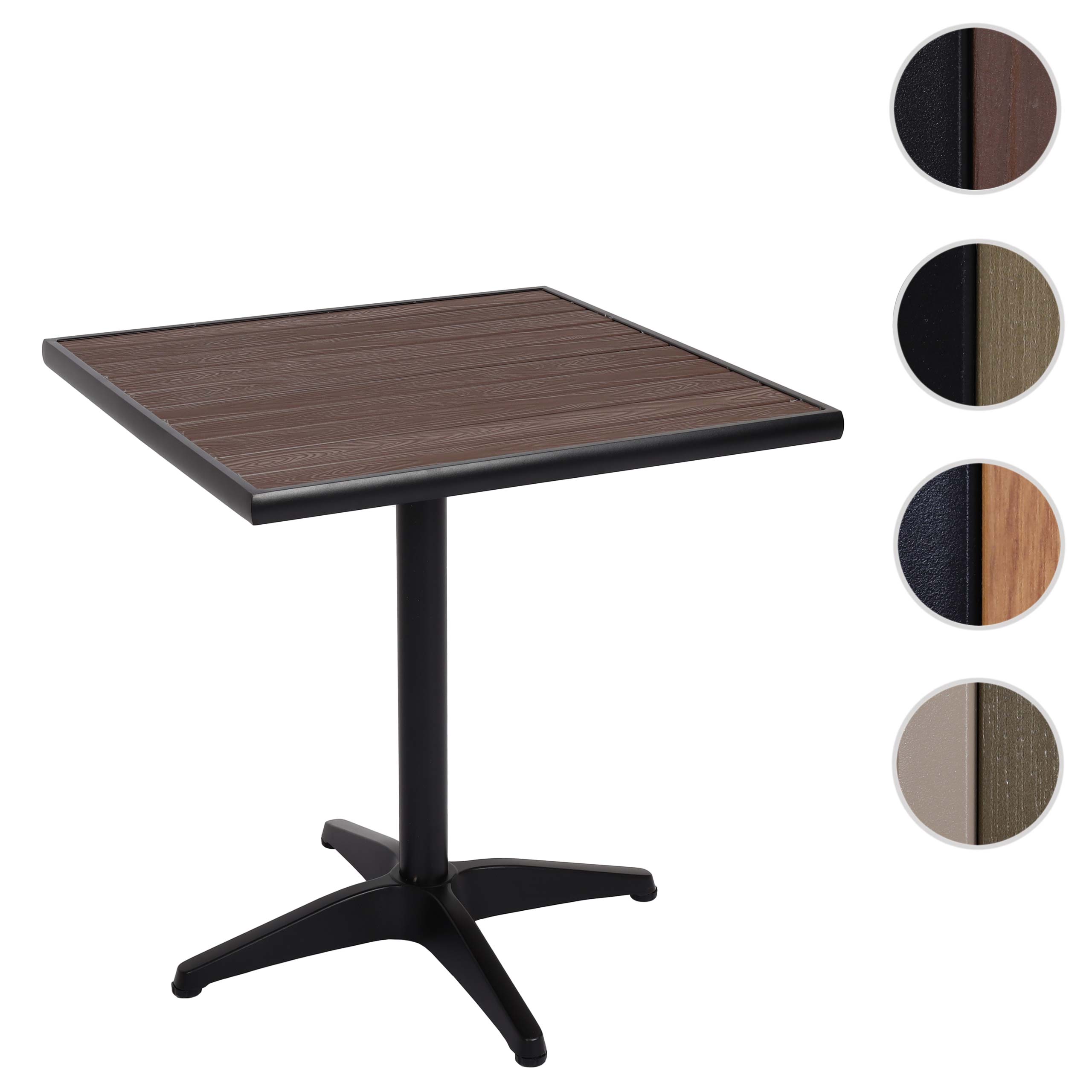 Gartentisch MCW-J95, Balkontisch Bistrotisch, Gastronomie Outdoor-Beschichtung Alu Holzoptik ~ schwarz, dunkelbraun