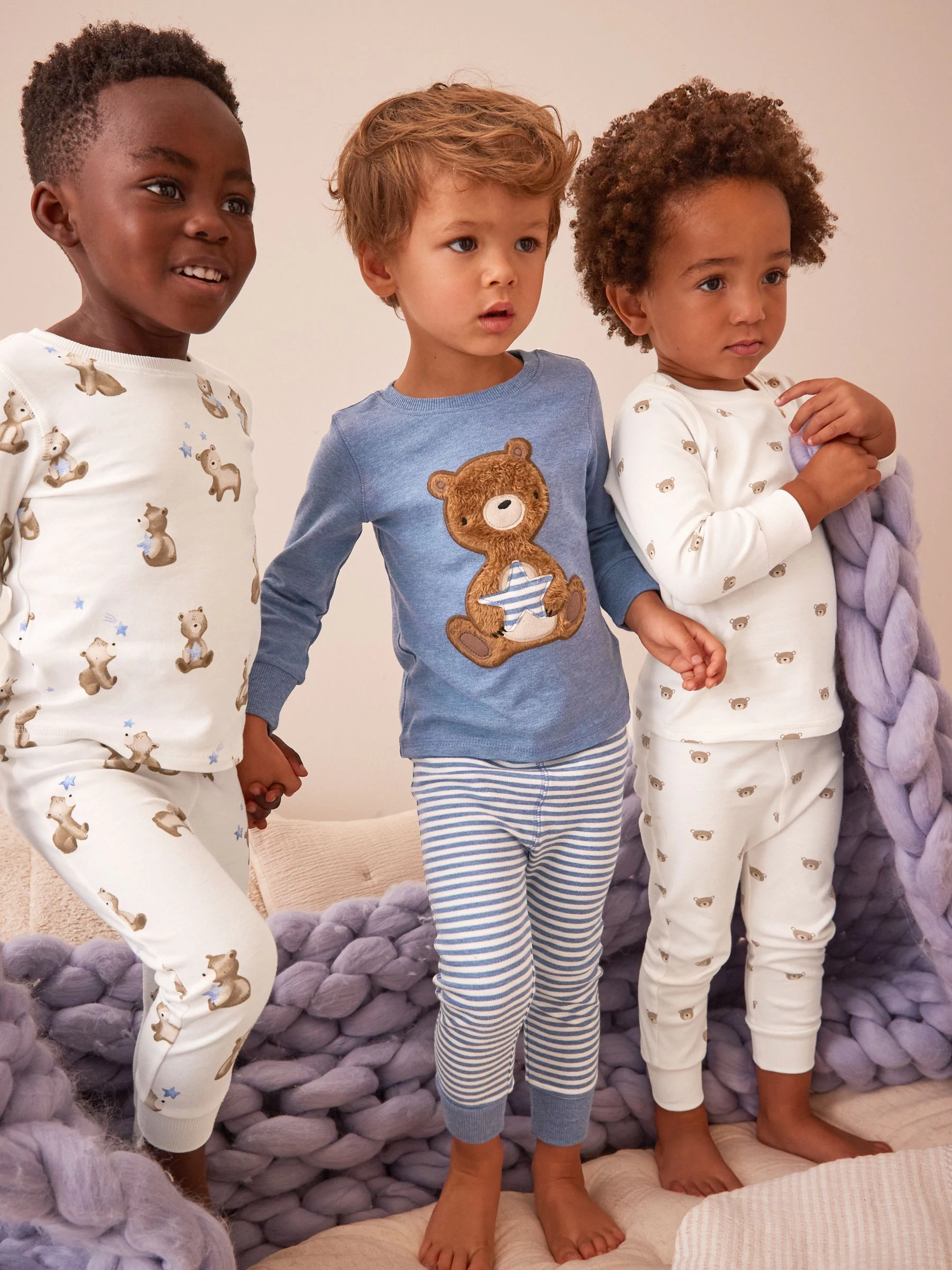 Lichtblauw met beer - Verpakking van 3 knusse pyjama's (9mnd-6jr)