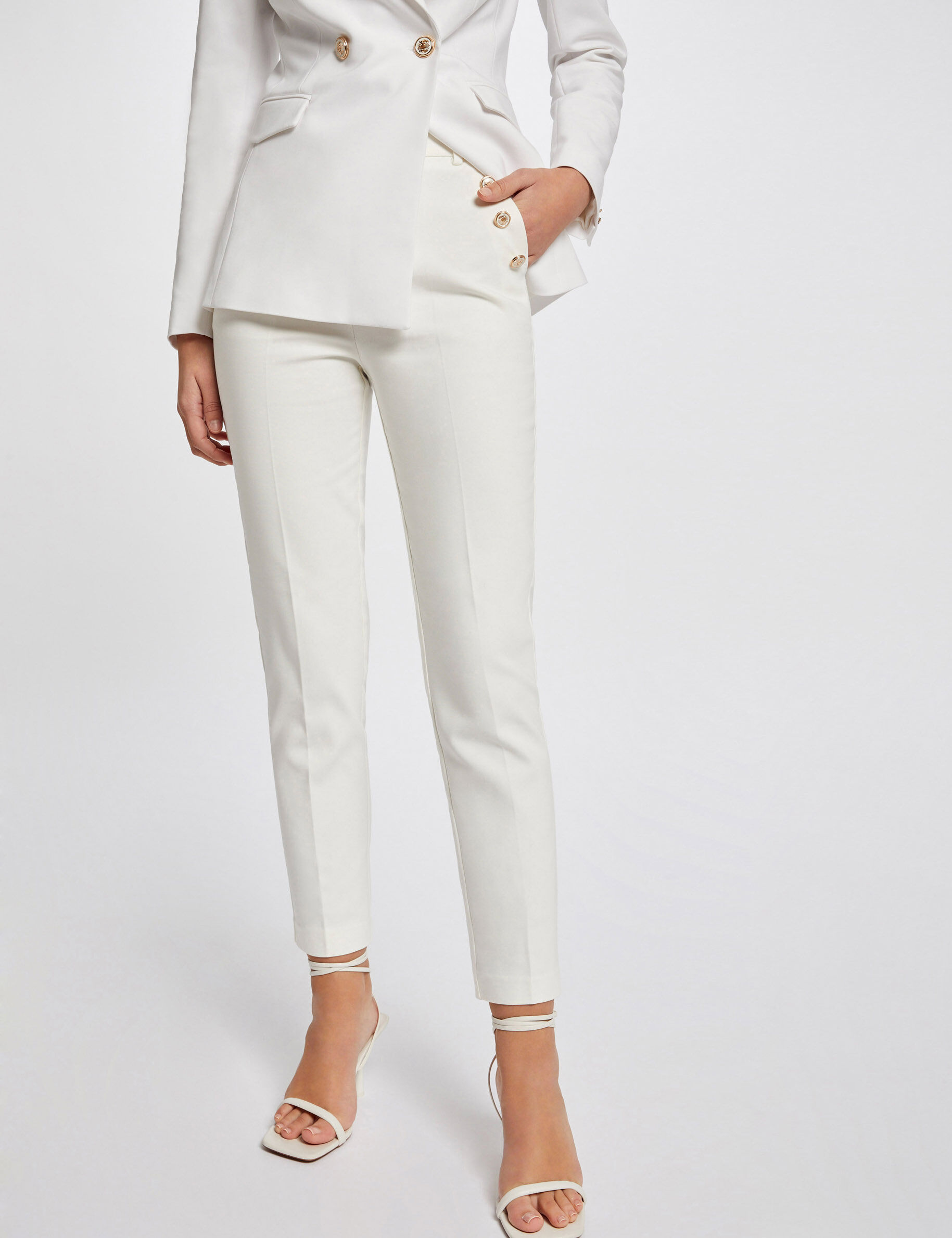 Pantalon ajusté 7/8ème à pinces ecru femme - ecru