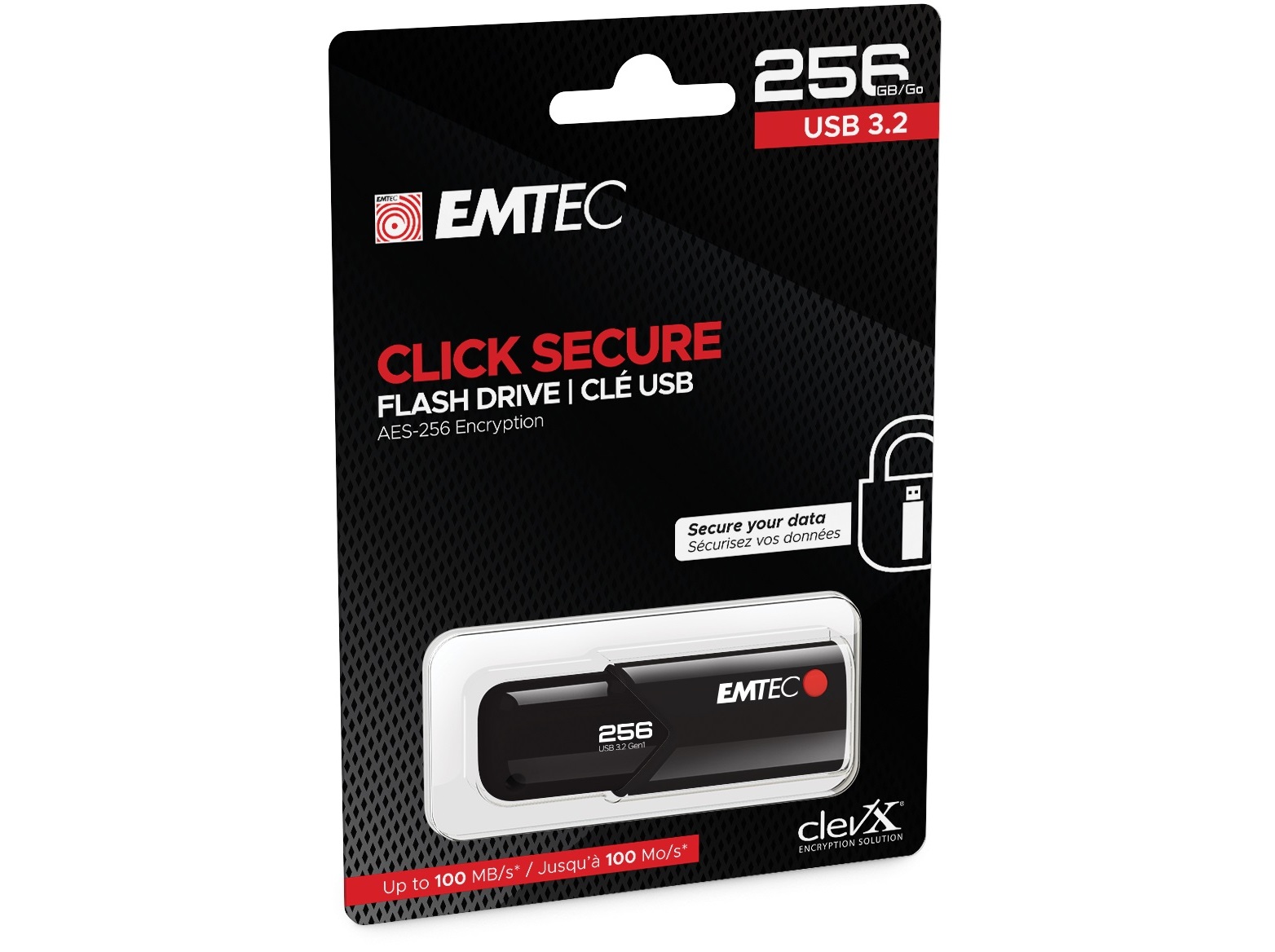 MEMÓRIA USB EMTEC E173423 3.2 CLICK SECURE 256GB