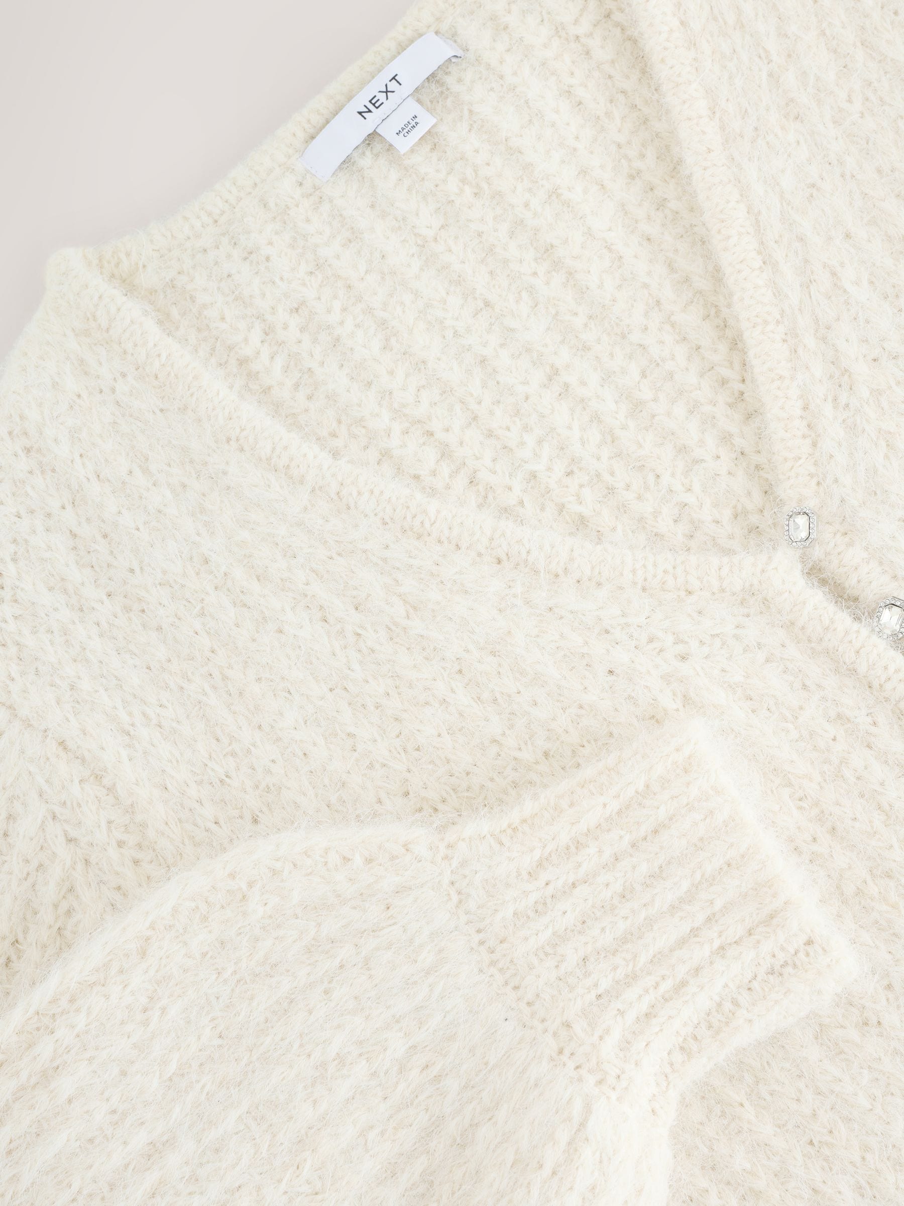 Ecru/crème - Gem Button Relaxed Cardigan With Wool