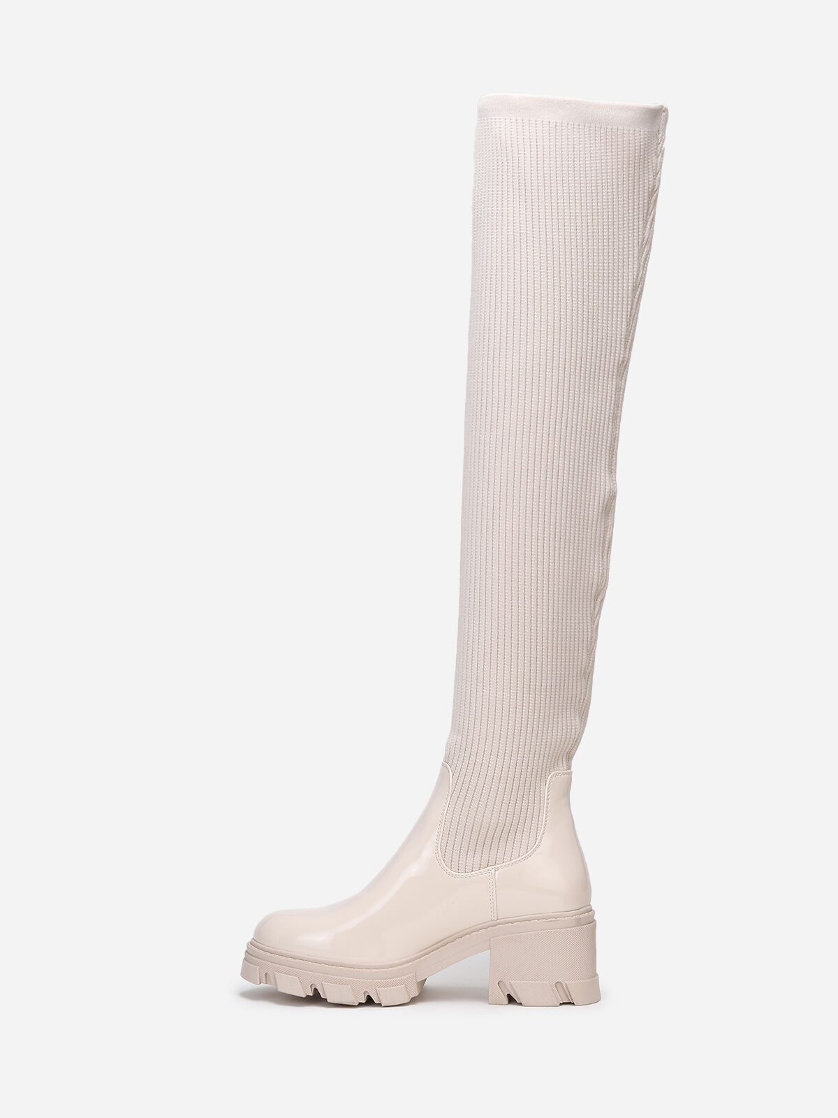 Cuissardes vernies et effet chaussettes- Beige