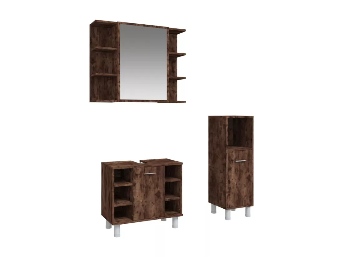 Ensemble d'armoires de salle de bain 3 pcs chêne fumé