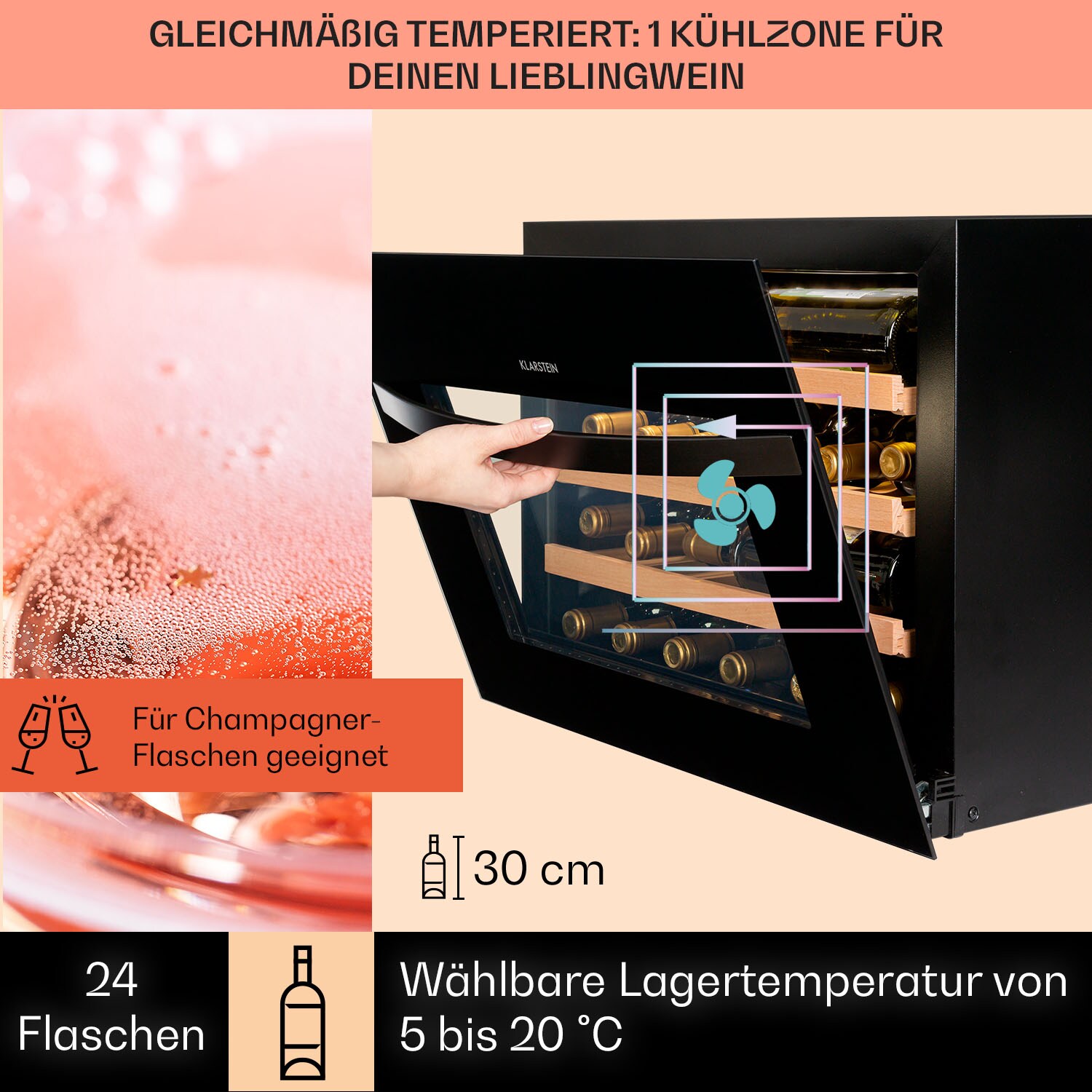 Vinsider 24 Built-In Uno Weinkühlschrank Einbaugerät 1 Zone 24 Fl