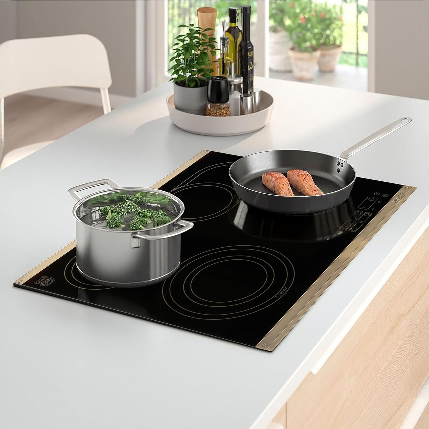 Kaiser Pyrolyse Backofen »EH 6427 AD+KCT 6185 Em«, Retro Pyrolyse Einbau Backofen 73L Schwarzfarbiges Glas 60 cm+Exklusives Autarkers High Light Glaskeramik Kochfeld 60cm,Herd Einbau