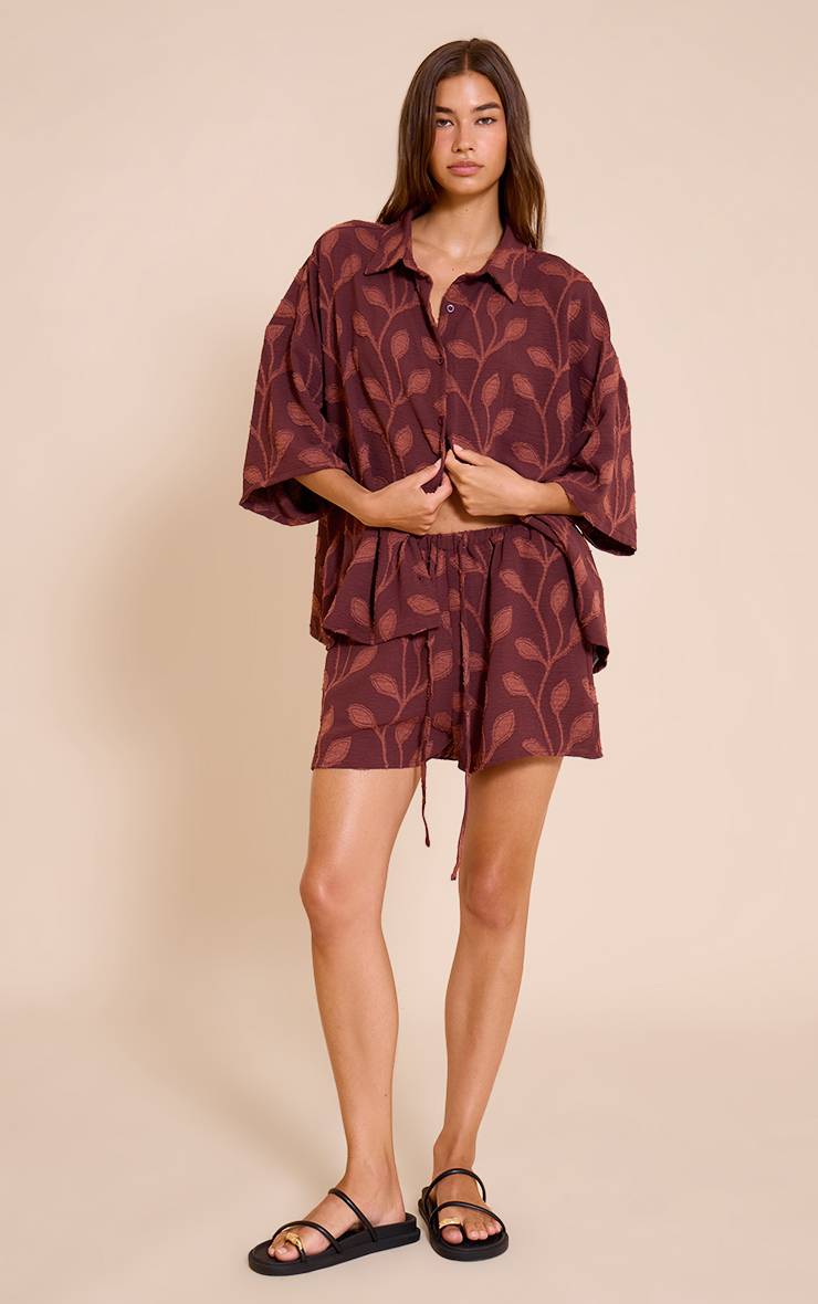 Prune Chemise Brodée Florale Oversize À Manches Courtes