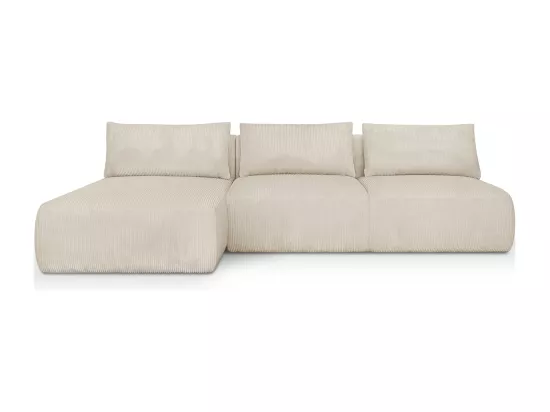 Canapé d'angle à gauche convertible 4 places avec coffre de rangement en velours côtelé beige - Jasper