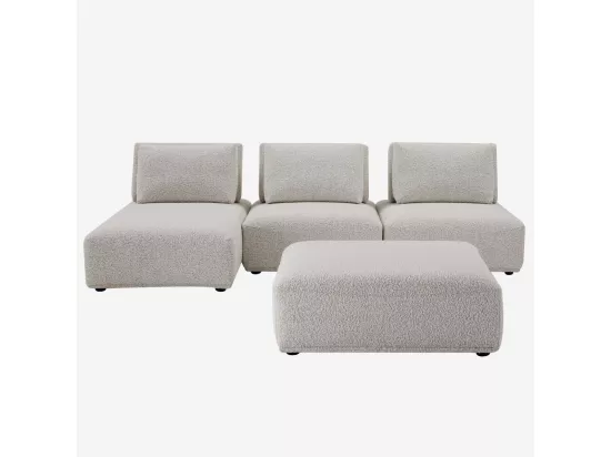 HABITAT - Canapé 3 places modulable en tissu bouclette avec dossier avance-recule et repose-pieds - Gris perle - Rudolf