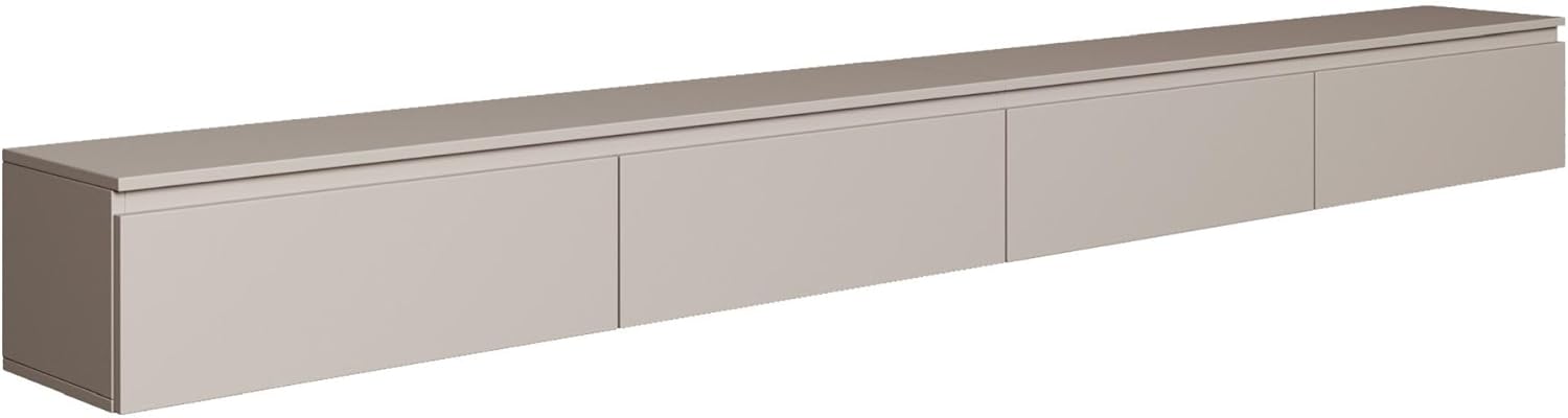 Selsey TV Lowboard Hängend 300 cm Kaschmir 4 Fächer mit Klappfronten Elegantes Design für Moderne Wohnzimmer Spanplatte 16 mm Stauraum für Elektronik Ideal für Saugroboter