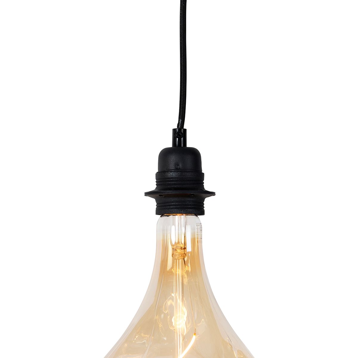 Hanglamp zwart 3-lichts incl. LED goud dimbaar - Cava Luxe
