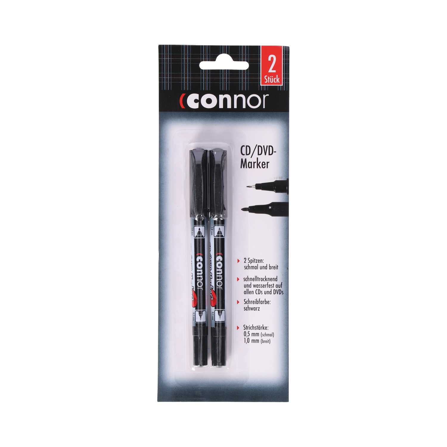 Connor CD/DVD Marker schmal/breit schwarz 2er