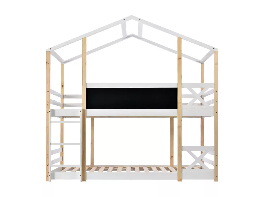 Lit superposés, Adultes, enfants, adolescents Cabane 90 x 200 cm, Toboggan, Échelle Inclinée et Protection Antichute