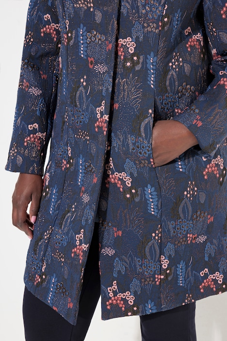 Jacquard-Jacke, florales Design, Hemdkragen, Langarm