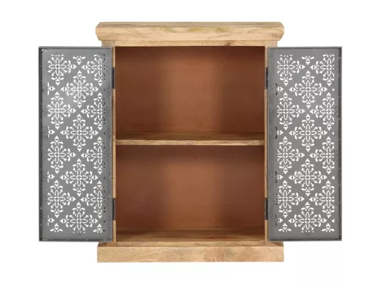 Buffet avec portes en acier 60x35x75 cm Bois de manguier solide