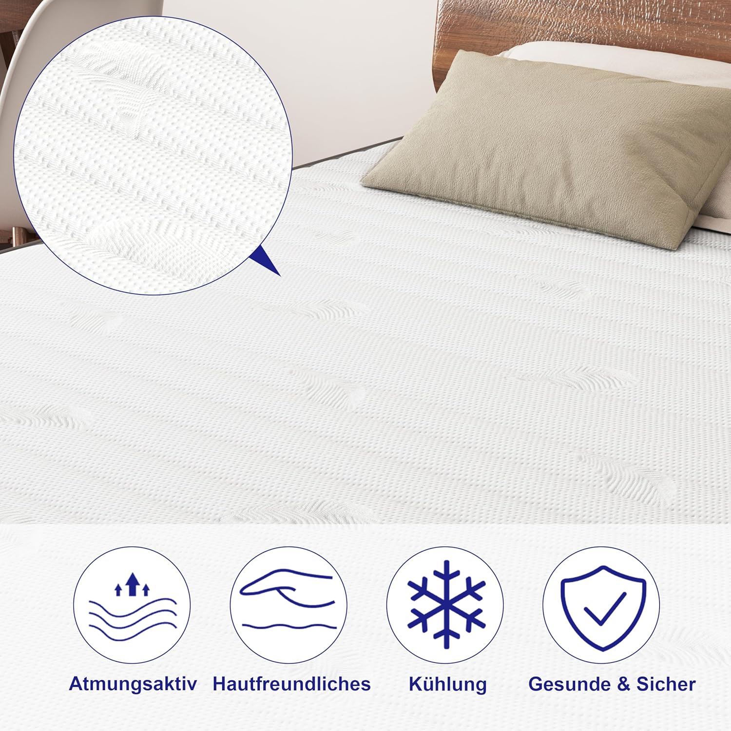Matratze 140x200, Höhe 25cm mit Oeko-TEX Zertifiziert, Härtegrad H3 und H4, 7 Zonen Taschenfederkernmatratze mit Komfortschaum, Gewebe mit weicher, Langlebig & Hautfreundlich, 140x200x25cm