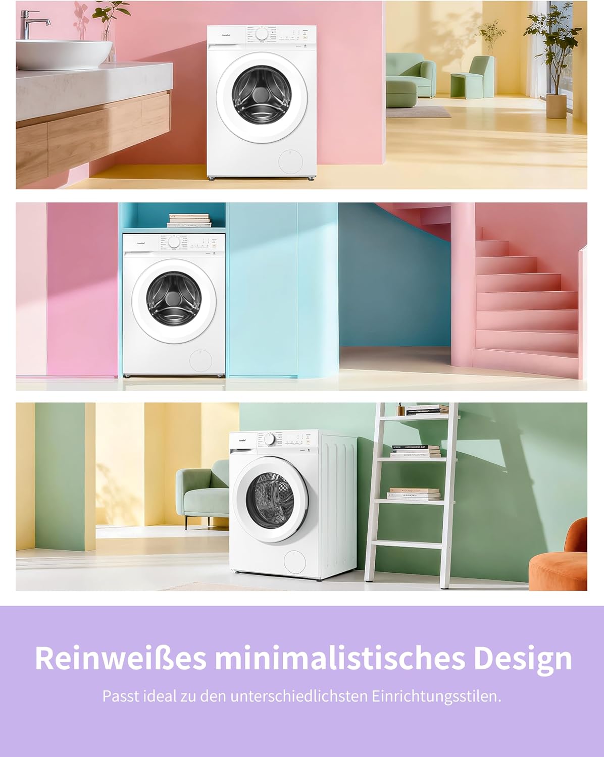 Comfee Waschmaschine 8kg, Washing machine mit Tierhaar-Programm & Dampffunktion,16 Programme,Energy Efficiency Class A-10%,Nachlegefunktion, Leise & Energiesparend, CF08EWP05W, Weiß
