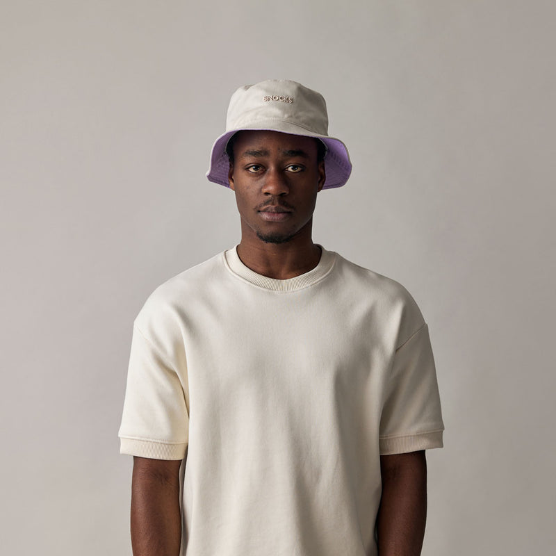 Bucket Hat aus Bio-Baumwolle Beige/Lila