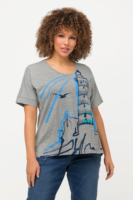 T-Shirt, Leuchtturm, Oversized, Rundhals, Halbarm