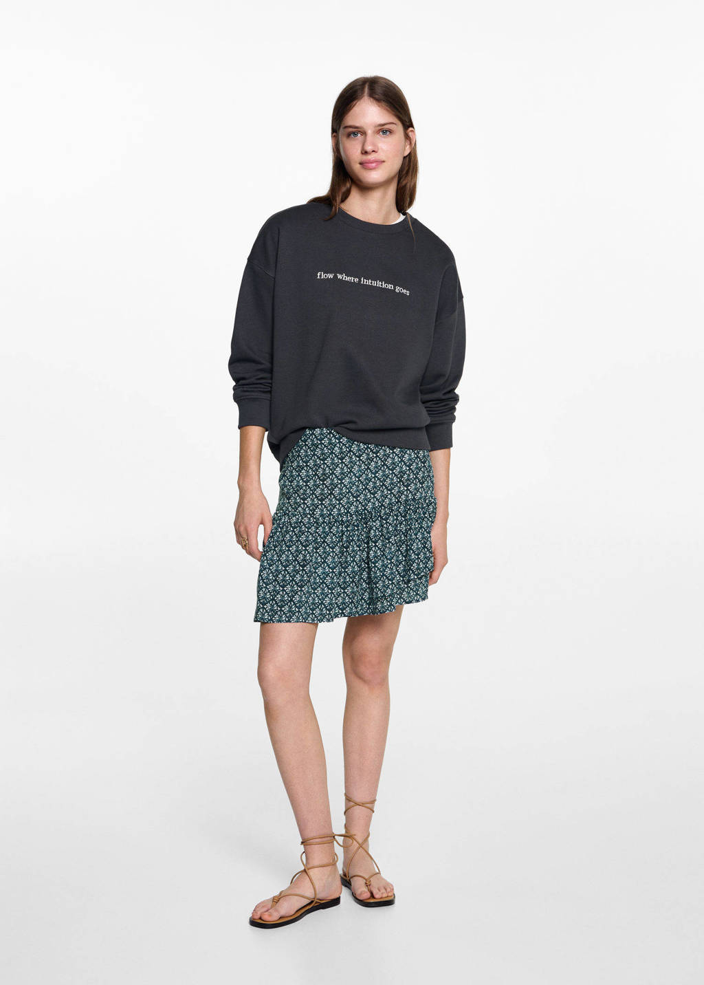 MANGO TEEN sweater met tekst antraciet