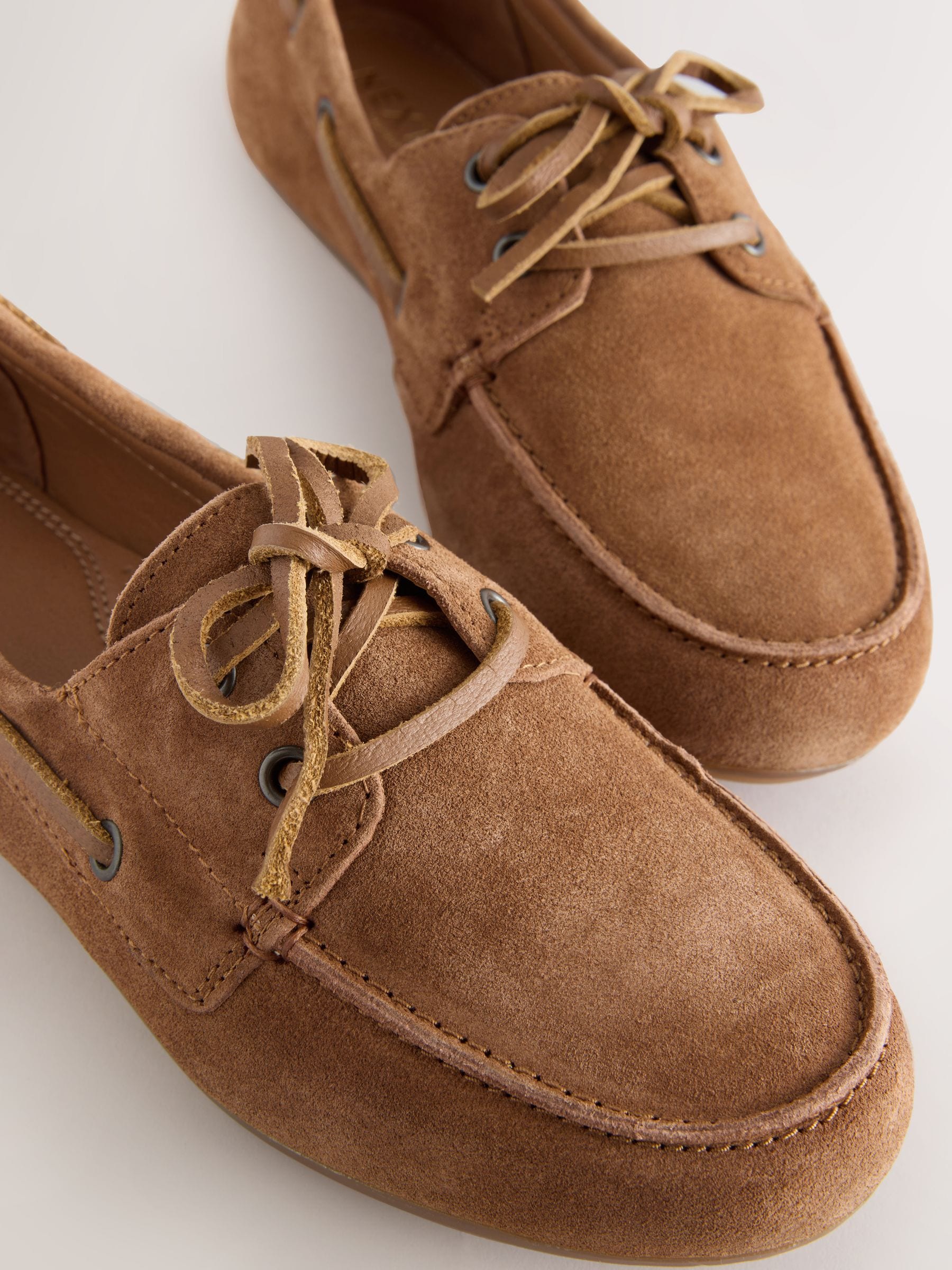 Lichtbruin - Leren bootschoenen met ronde neus