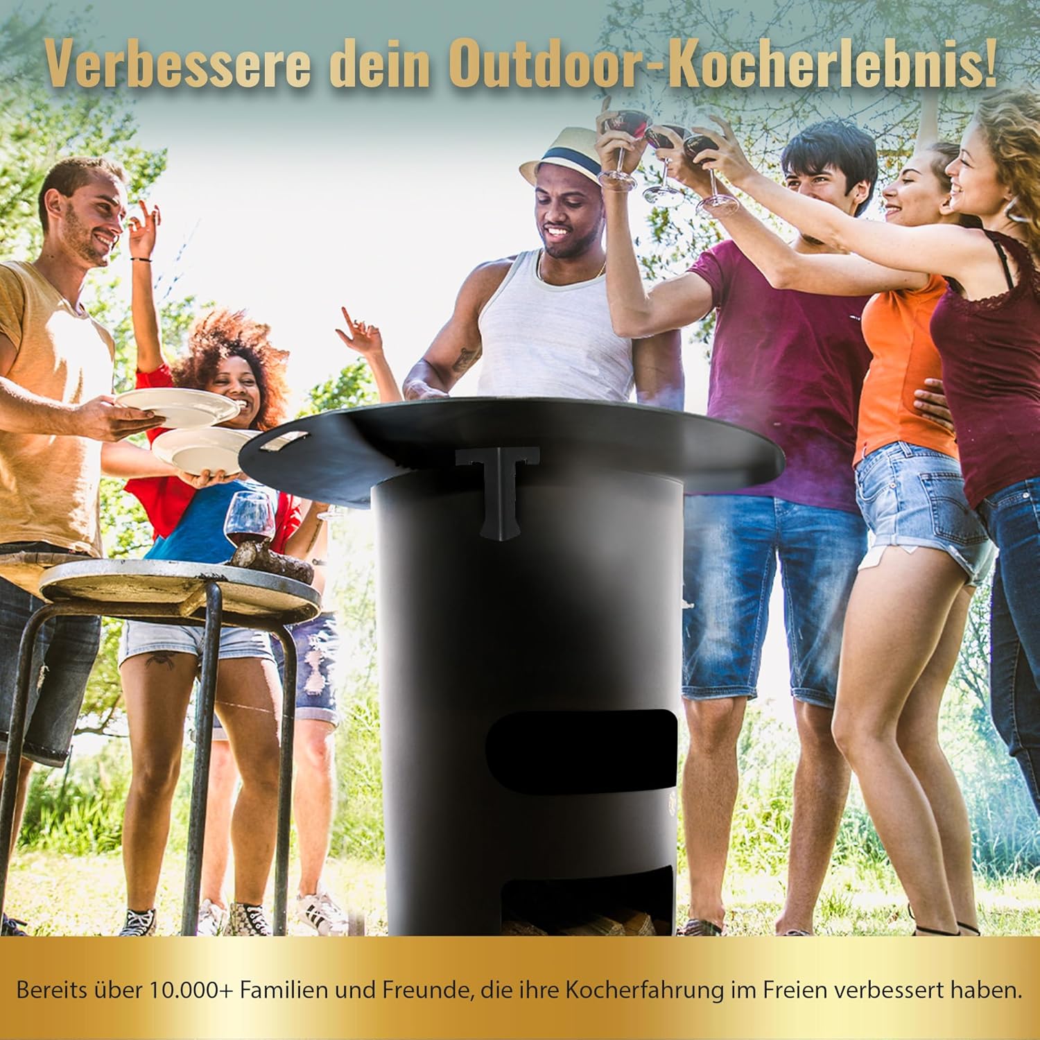 Komplettset – Multifunktionstonne mit Feuerplatte 80cm 5mm #175 – A. Wyeck Tools Feuerplatte mit Feuerkorb & Blende – Vielseitig für Grill, Feuertonne & Dutch Oven – 5mm Stärke, 20cm Innenloch