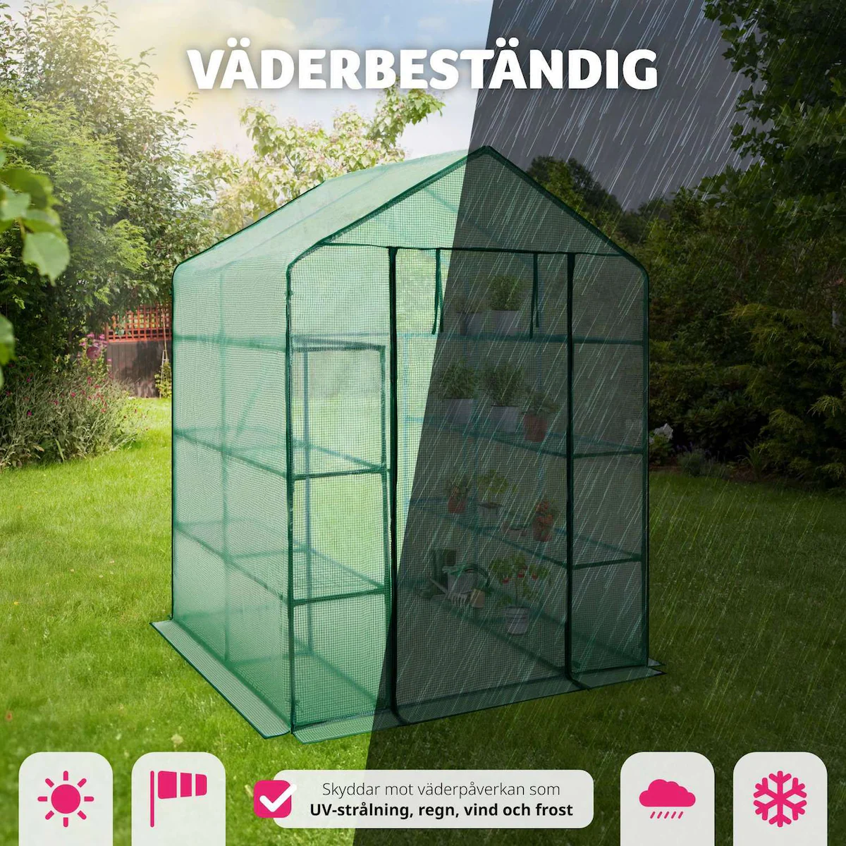 Drivhus med presenning kvadratisk 143x143x195cm - grønn