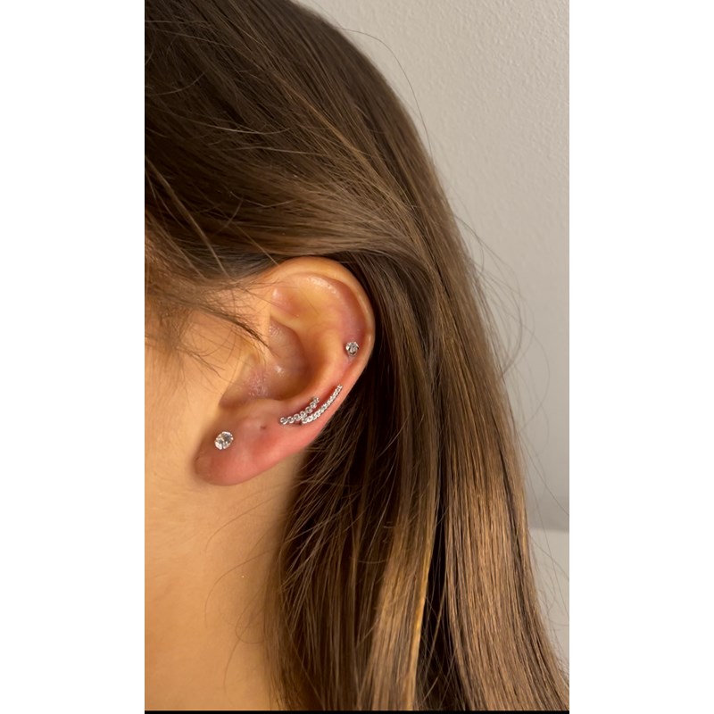 Piercing oreille en acier chirurgical avec barrettes de strass