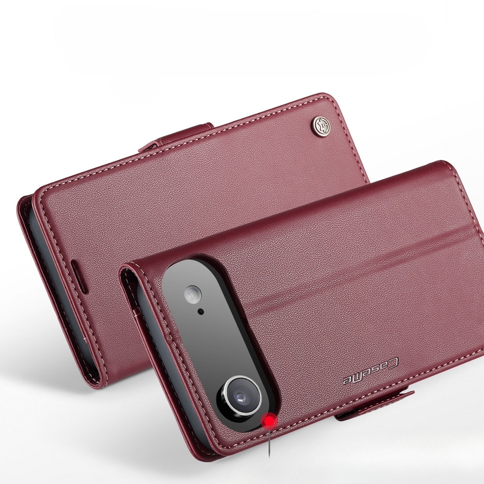 iPhone Air Leder Tasche Flip Wallet Etui mit Kartenfächern Litchi Look (RFID Schutz) - Rot