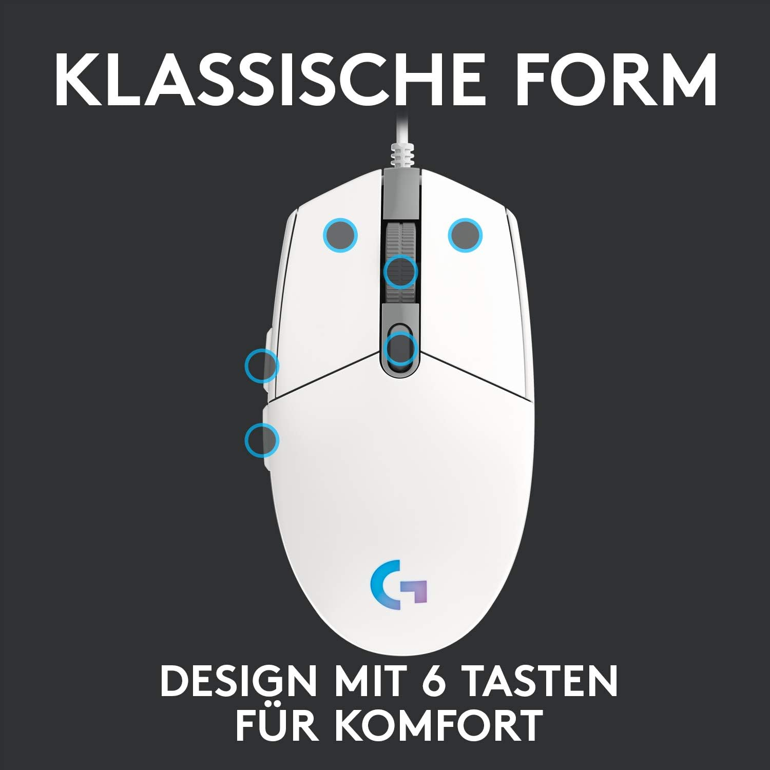 G203 LIGHTSYNC Kabelgebundene Gaming Maus mit RGB Beleuchtung (910-005797) - Weiss