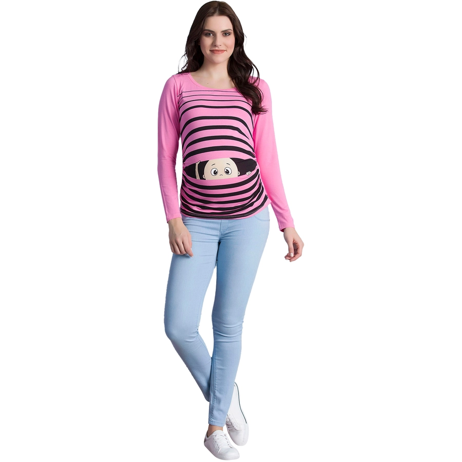 M.M.C. Umstandslangarmshirt Guck Guck mit Motiv Rosa