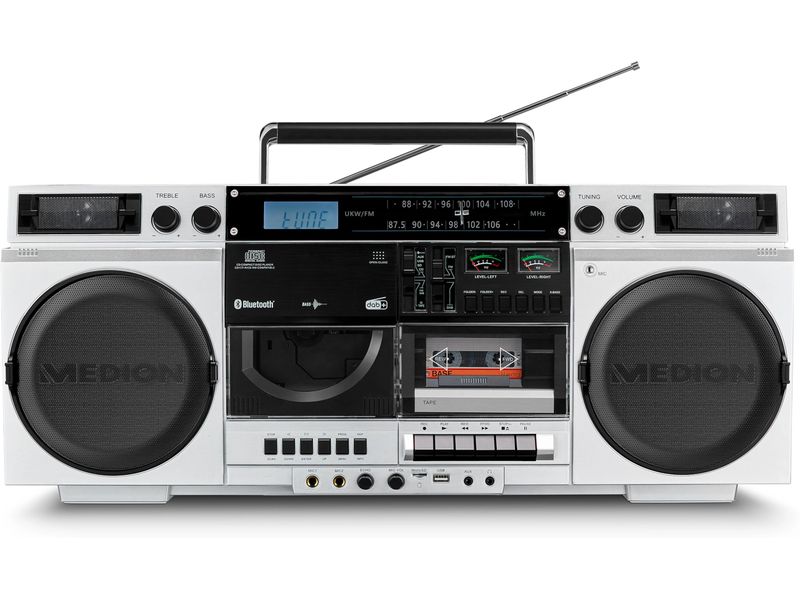 Medion Radio/CD-Player LIFE P66538 Retro-Boombox Silber Retro-Kassettendeck mit DAB  und Bluetooth