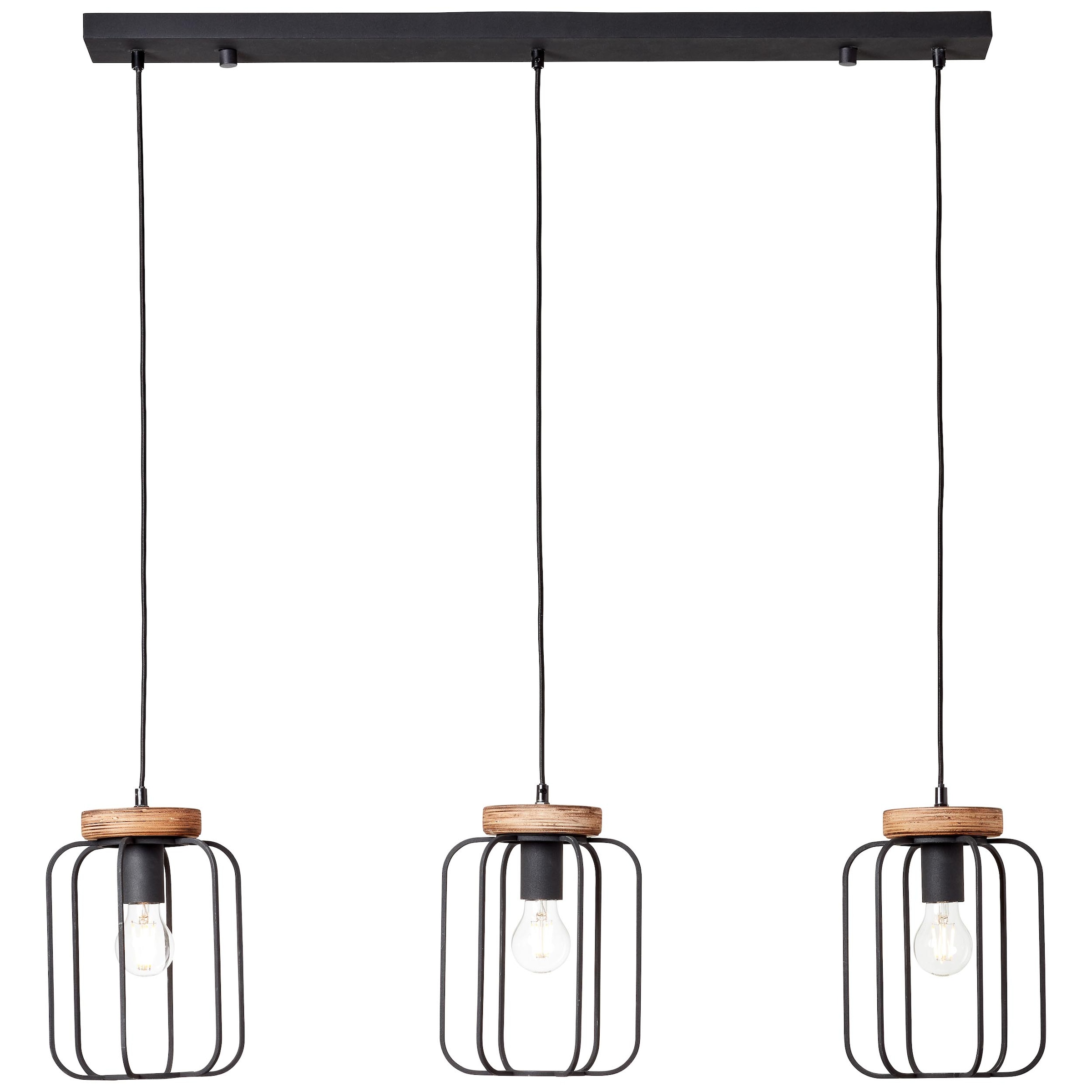 Brilliant Pendelleuchte »Tosh« E27 1 Stk. 3flg Reihe antik holz/schwarz korund