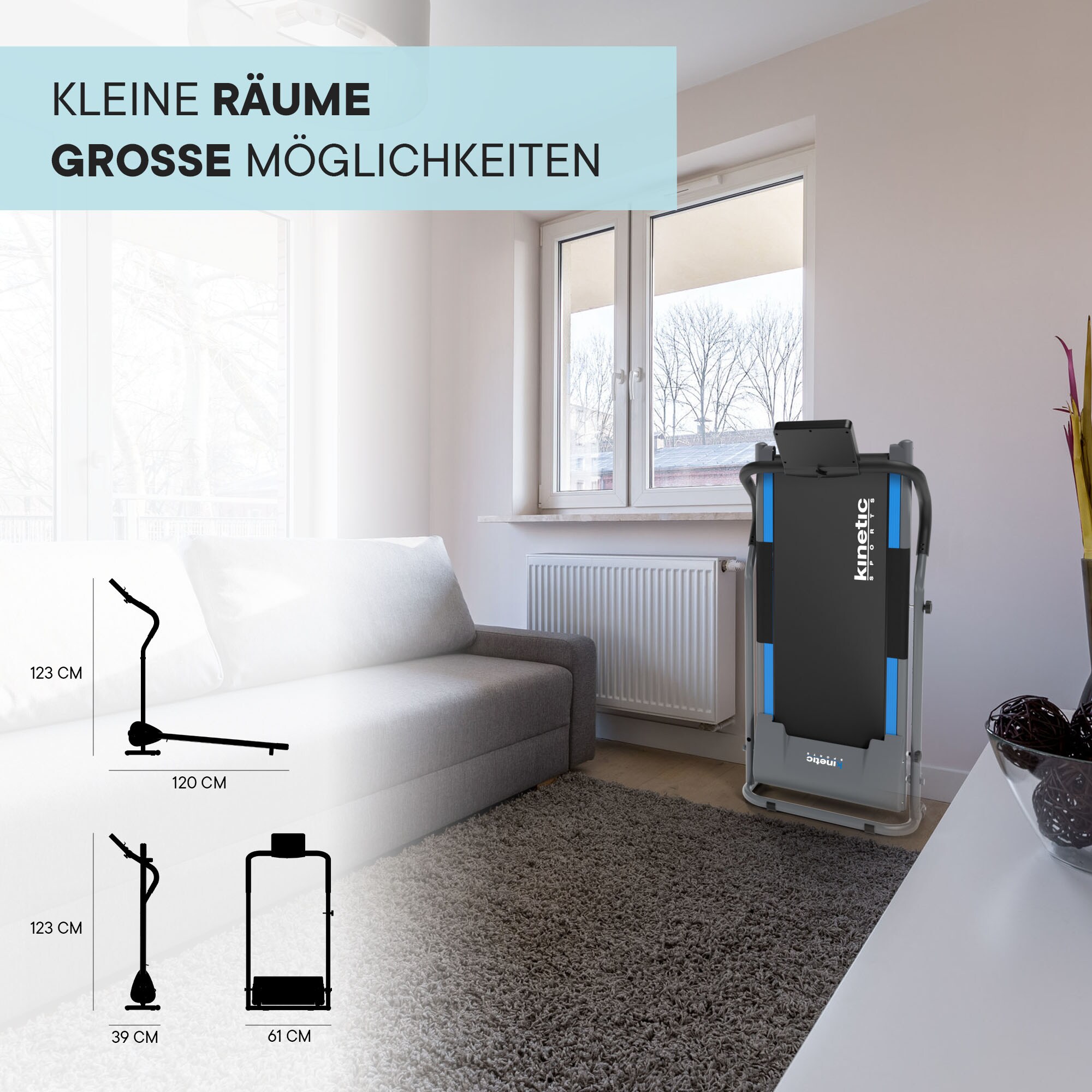 KINETIC SPORTS Elektrisches Laufband KST2500FX - Klappbarer Heimtrainer für Zuhause bis 10 km/h, mit LCD-Anzeige, Tablet Holder, Kompaktes Laufband Walking Pad für Zuhause und Büro | Grau