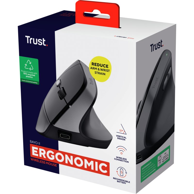 Souris ergonomique sans fil Trust Bayo II - Droitier