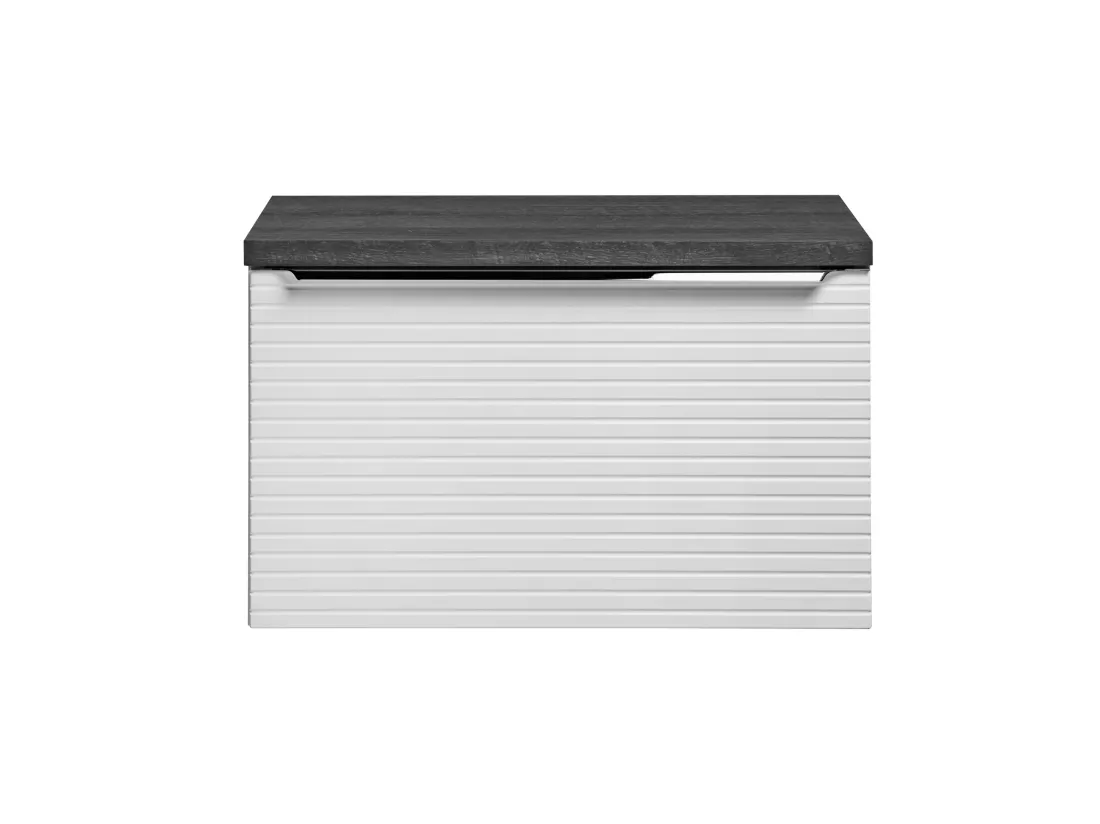 Meuble sous vasque suspendu strié blanc avec planche - 60 cm - LATOMA