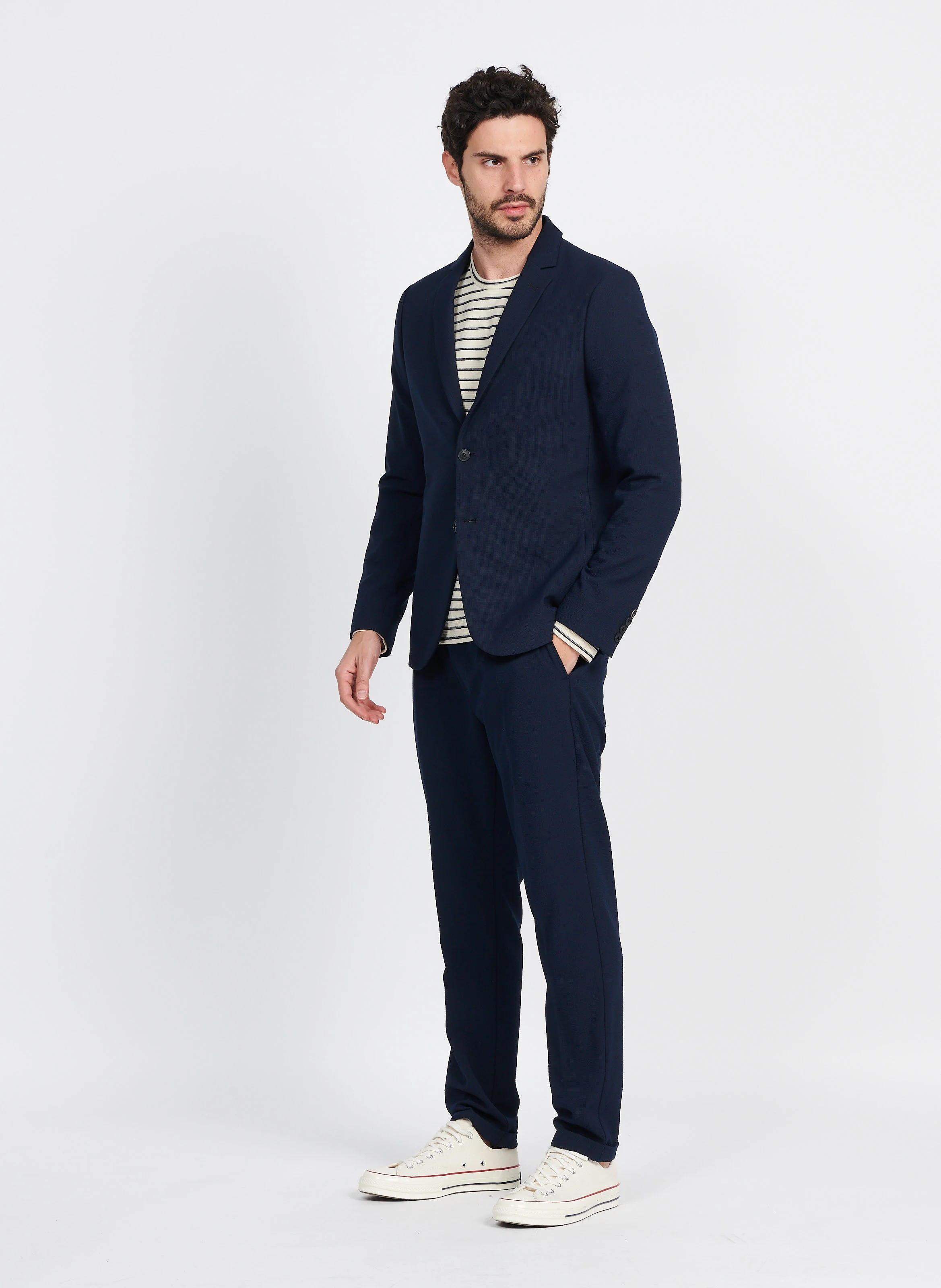 Pantalon carotte élastique | Bleu