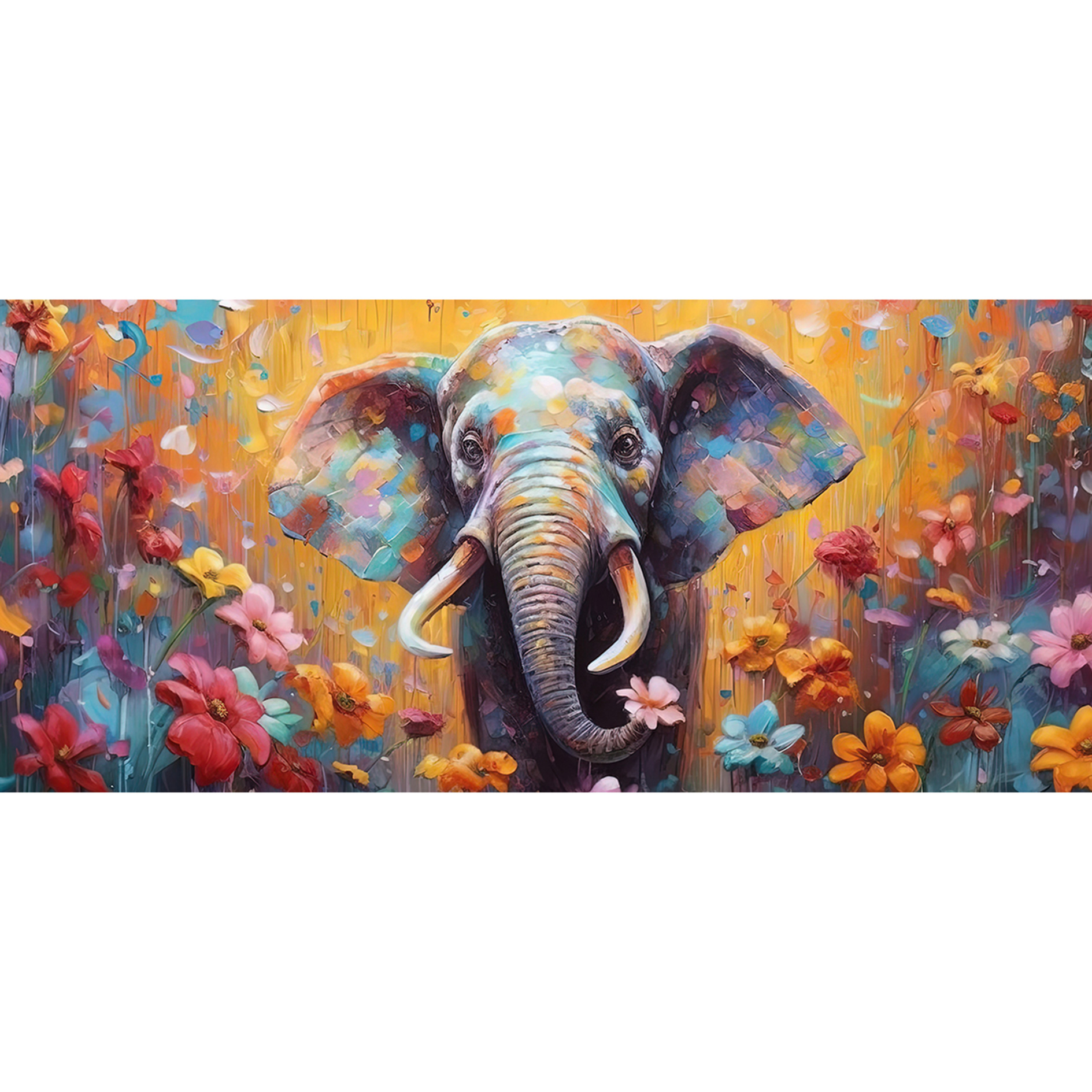 Keilrahmenbild BUNTER ELEFANT - 200x90 cm
