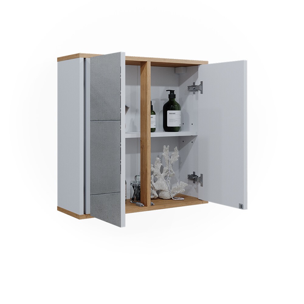 Vicco Badspiegelschrank Didi Weiß Eiche 60 x 60 cm mit 2 Türen