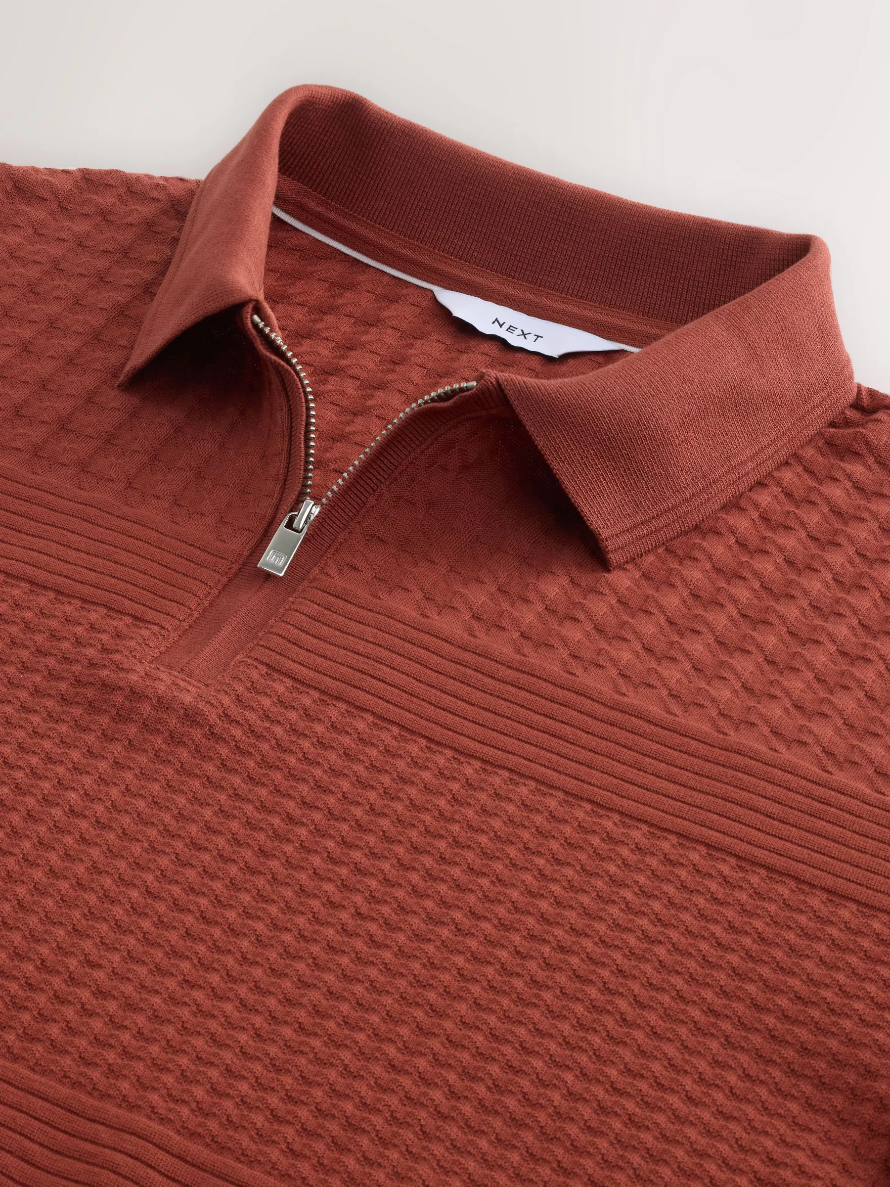 Roestrood - Normale Pasvorm - Net jacquard poloshirt