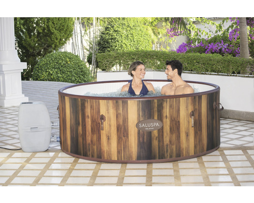 Bestway® LAY-Z-SPA® Helsinki AirJet™ opblaasbare hottub met 180 luchtjets, multifunctionele pomp, geïntegreerde verwarmingsfunctie en afsluitbare thermische afdekking, bruin