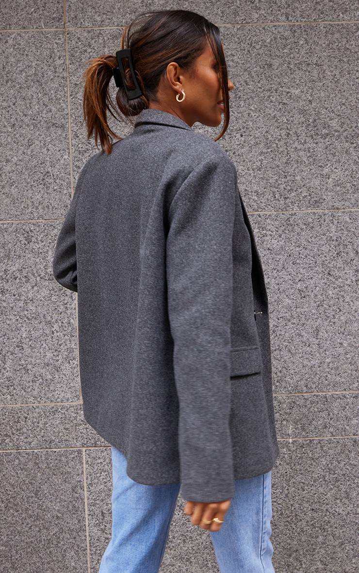 Gris Blazer Croisé Aspect Laine